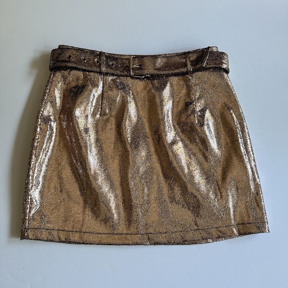 superdown Metallic Gold Mini Skirt with Belt